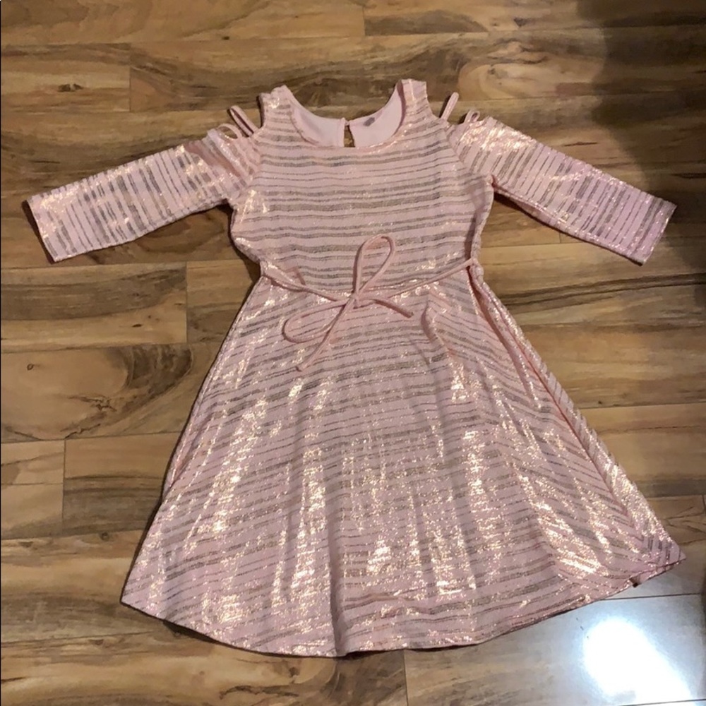 Pink and rose gold quarter sleeve Justice dress.